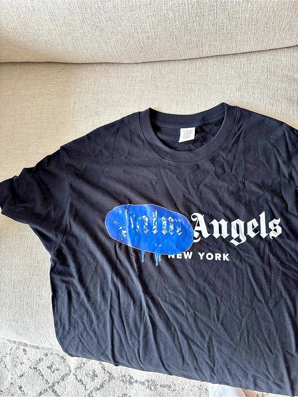 Palm Angels New York Sprayed Logo T-Shirt Black & Blue Large